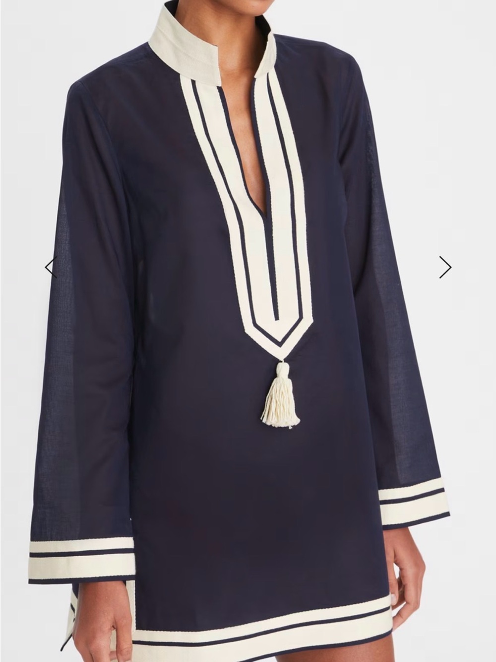 Tory Burch Navy and Cream Tassel Tunic Swim Cover-Up